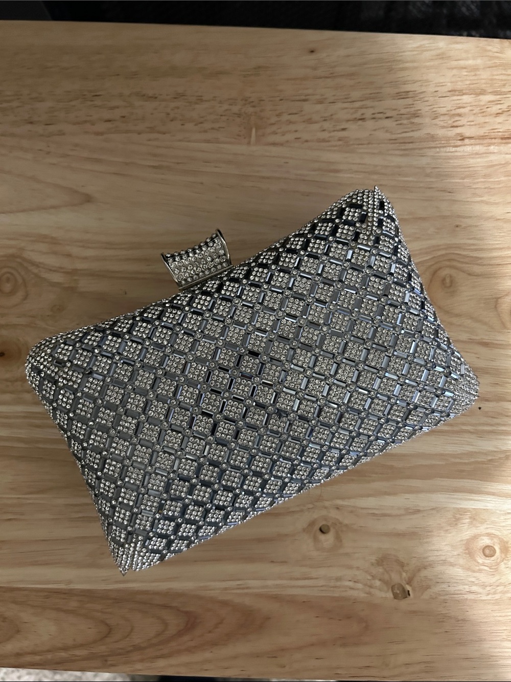 Others Follow Silver Crystal-Encrusted Evening Clutch